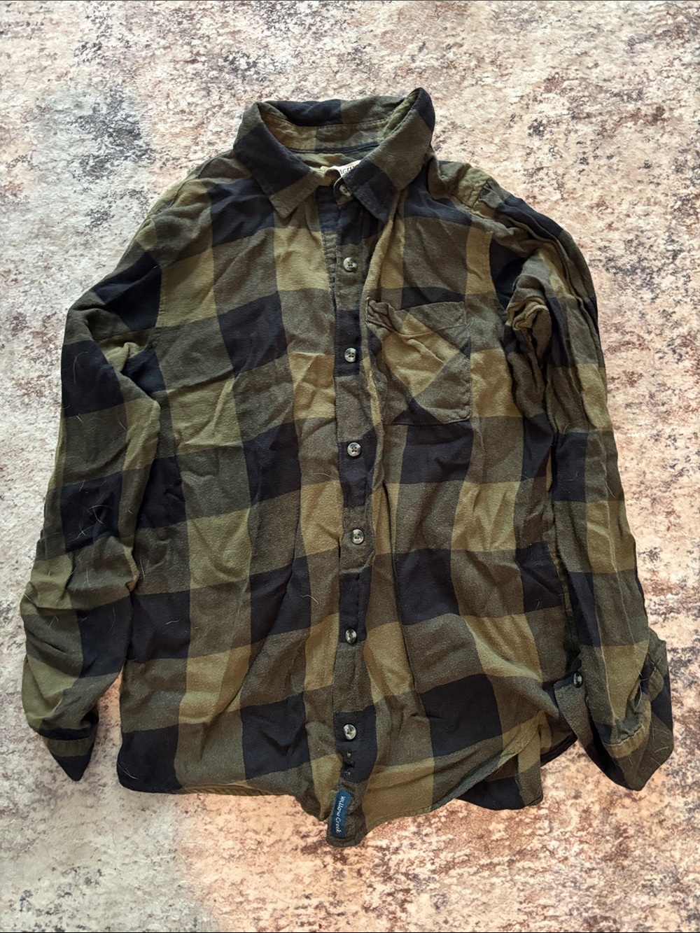 Magellan Outdoors Olive and Black Plaid Button-Down Shirt